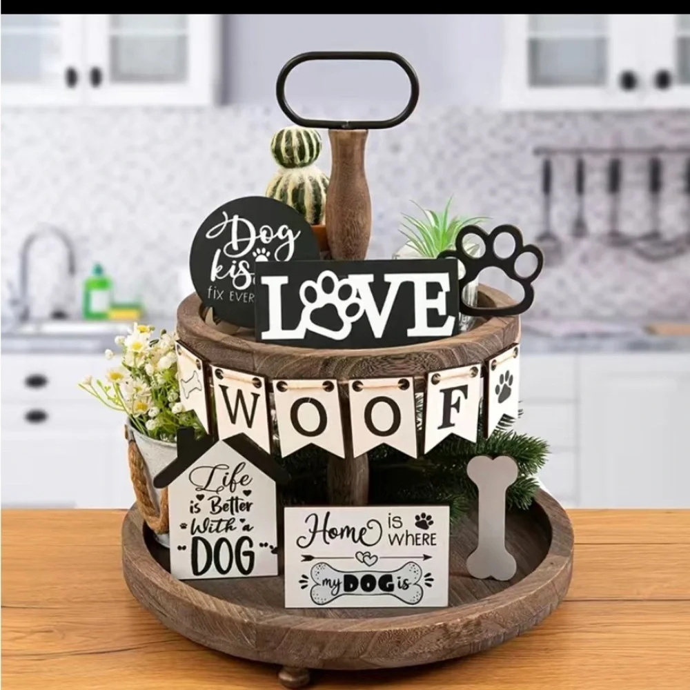 Rustic Farmhouse Dog Tiered Tray Decor Set - Picture 1 of 4
